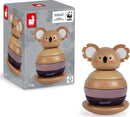 The Janod Koala Stacker & Rocker is a charming wooden toy featuring a koala design with stackable and rockable components. The toy includes various colored rings that can be placed on a base to create a cute koala character, promoting fine motor skills and imaginative play.