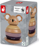 The Koala Stacker & Rocker by Janod features a charming wooden koala design, with multiple stacking pieces in soft pastel colors. This engaging toy encourages fine motor skills and imaginative play for children aged 12 months and up. Perfect for developing coordination and creativity, the pieces are crafted from sustainable materials.