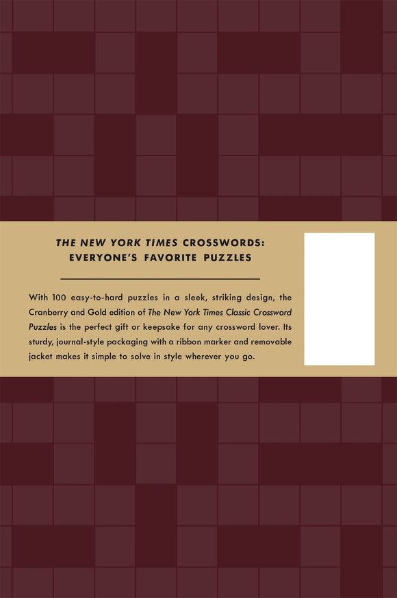 The New York Times Classic Crosswords book showcases a stylish cover with a luxurious cranberry and gold design. It features easy-to-hard puzzles, a sturdy journal-style layout, a ribbon marker, and a removable jacket for convenience. Ideal for puzzle enthusiasts seeking a sophisticated crossword experience.