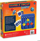 The Marble Circuit Jr. by MindWare, a colorful mechanical puzzle designed for children ages 4 and up. The packaging showcases a vibrant design featuring the game board with colorful marbles, tiles, and instructional cards. It includes 32 puzzle challenges that help build problem-solving and STEM skills, making it an engaging educational game for young learners.