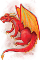 The illustrated cover of 'Stories of the Three Coins' features a vibrant red dragon with yellow wings, sharp claws, and a fierce expression. The dragon is centered against a soft, light background, resembling a fantastical world filled with adventure. The bold colors and dynamic pose highlight the mythical creature's charm, making it appealing for game enthusiasts.