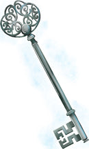 An illustration of an ornate key with intricate scrollwork at the top and a multi-faceted base. This key symbolizes mystery and adventure, perfect for games and storytelling.