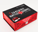 Shashibo Battle Shapes 2-pack by Geobenders features a vibrant red and black puzzle box. The design includes the product title prominently on the front, with playful geometric shapes and a QR code for additional content. The packaging invites players to engage in a 'brainy battle' with twisting and turning puzzle challenges, suitable for ages 8 and up.