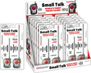 The World's Tiniest Walkie Talkies by Playmaker displayed in packaging. The set includes two small walkie talkies featuring extra long antennas for long-range communication. Each device has a push-to-talk feature and is designed for ages 6 and up. The packaging highlights key product features.