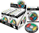 Copy Cat Memory Game by Playmaker featuring a circular device with colored light segments (red, yellow, green, blue) that challenges players to repeat sequences of lights and sounds. The packaging emphasizes memory skills, with a vibrant design suitable for ages 6 and up.