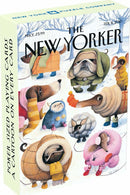 A colorful box of Dog Cartoons Playing Cards from the New York Puzzle Company, featuring whimsical illustrations of dogs in various coats and outfits, showcasing their playful character. Each card features a unique cartoon, inviting laughter and enjoyment for family and friends.