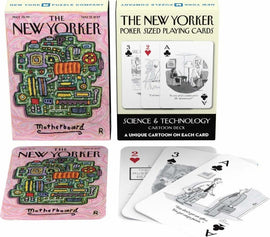 Science Cartoon Playing Cards from New York Puzzle Company featuring unique cartoons on each card. The deck showcases science and technology themes with vibrant artwork, including a colorful motherboard design on the box. Includes poker-sized playing cards ideal for game nights and entertaining gatherings.