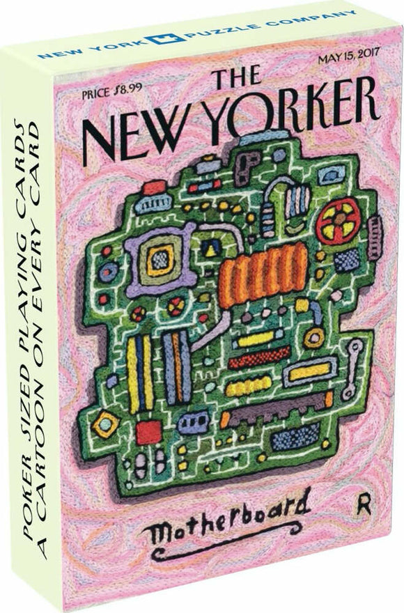 Science Cartoon Playing Cards featuring vibrant illustrations inspired by scientific themes. The packaging showcases a colorful motherboard design, highlighting a unique cartoon on each poker-sized card. Ideal for game nights and science lovers.