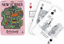 A set of Science Cartoon Playing Cards by New York Puzzle Company featuring a whimsical motherboard design on the Ace of Hearts and humorous illustrations on the other cards such as 'You don't get an office. You get storage parts.' Perfect for science enthusiasts and cartoon lovers alike.