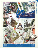 A Taste of Paris Gourmet Puzzle by New York Puzzle Company featuring vibrant illustrations of iconic Parisian scenes, dining experiences, and cultural references, comprising 1500 pieces. The design encapsulates the essence of Parisian lifestyle with elements like fine dining, the Eiffel Tower, and charming street views, all beautifully arranged for an immersive jigsaw experience.
