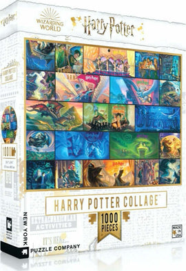 A beautifully designed jigsaw puzzle featuring a collage of iconic images from the Harry Potter series. The box showcases vibrant artwork depicting scenes and characters, perfect for fans and puzzle enthusiasts. It contains 1000 interlocking pieces, encouraging creativity and problem-solving.