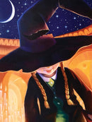 A close-up illustration of the Sorting Hat from Harry Potter, featuring its iconic pointed shape and a starry night background. The hat appears worn and aged with a rip, while the setting suggests a magical atmosphere. The background features twinkling stars and a crescent moon, adding to the enchanting feel of the scene.