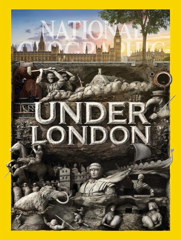 The Under London National Geographic Puzzle (1000 pieces) by New York Puzzle Company features a detailed illustration of London’s history, displaying iconic landmarks like Big Ben and scenes of construction and exploration underground. The vibrant design is framed by a yellow border, making it an engaging jigsaw puzzle for history and puzzle enthusiasts alike.