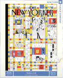 Modern Life 1000-piece jigsaw puzzle by New York Puzzle Company, featuring a vibrant and artistic collage of illustrations and scenes reflecting contemporary life, designed by Sergio Garcia Sánchez. The packaging showcases the design prominently with colorful patterns and figures.