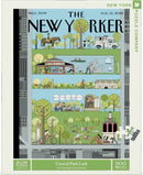 Central Park Lark jigsaw puzzle by New York Puzzle Company, featuring a vibrant illustration of Central Park. The design portrays various scenes including people enjoying leisure activities, trees, and buildings, all showcasing the lively atmosphere of New York City. The puzzle contains 500 pieces and is designed by Sergio Garcia Sanchez.