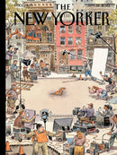 The Top Dog jigsaw puzzle features a whimsical illustration from The New Yorker magazine, depicting a film crew on a set starring a small dog. The scene is bustling with activity, showing various crew members setting up equipment and preparing for the shoot in an urban environment. This colorful and detailed puzzle captures the vibrant chaos of a movie production, making it a delightful challenge for puzzle enthusiasts.