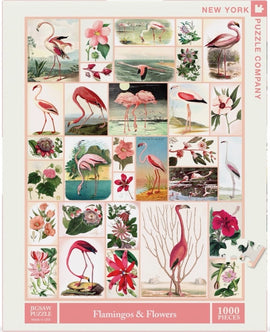 The Flamingos and Flowers jigsaw puzzle features a vibrant design with a collection of illustrated flamingos and various flowers, arranged in a grid pattern. The puzzle includes 1000 pieces, perfect for nature lovers and puzzle enthusiasts alike. The detailed illustrations showcase the beauty of these birds amidst floral designs, offering a delightful challenge and a visually appealing finished product.