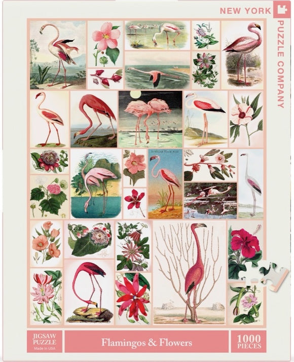 The Flamingos and Flowers jigsaw puzzle features a vibrant design with a collection of illustrated flamingos and various flowers, arranged in a grid pattern. The puzzle includes 1000 pieces, perfect for nature lovers and puzzle enthusiasts alike. The detailed illustrations showcase the beauty of these birds amidst floral designs, offering a delightful challenge and a visually appealing finished product.
