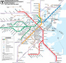 Boston T Map Puzzle featuring a detailed illustration of the Massachusetts Bay Transportation Authority (MBTA) subway and bus routes. This colorful 500-piece jigsaw puzzle displays various transit lines, stops, and key locations in Boston, providing a fun and engaging challenge for puzzle enthusiasts and Boston lovers alike.