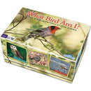 What Bird Am I? game box by Outset Media, featuring vibrant imagery of various birds and colorful illustrations. The box showcases a bird identification theme and interactive gameplay for bird enthusiasts and families.