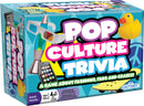 Pop Culture Trivia game box by Cobble Hill. The colorful packaging features the title prominently in bold letters with playful graphics, including a rubber duck, a smartphone, and an image of a lava lamp. It is designed for ages 12 and up, ideal for 2 or more players, promising fun and engaging trivia about popular fashions, fads, and crazes.