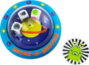 Match-A-Martian by PlayMonster is a fun, interactive game that features a colorful circular design with a smiling planet in the center. Three illustrated dice rest atop the planet, showcasing various alien-themed images, while a vibrant sticker of a green alien with large eyes and expressive features accompanies the game.