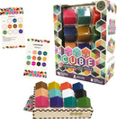 Chroma Cube by Project Genius is a colorful mechanical logic puzzle featuring wooden pieces in various colors. The packaging displays vibrant geometric designs and includes two hint cards for solving the puzzles. The game promotes critical thinking and problem-solving skills for one player, making it an engaging brain teaser.