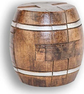 Pharaoh's Ale is a beautifully crafted mechanical puzzle designed to resemble a wooden barrel. The puzzle features intricate details and a vintage aesthetic with dark wood and white stripes that mimic barrel bands. Perfect for puzzle enthusiasts and fans of unique brain teasers.