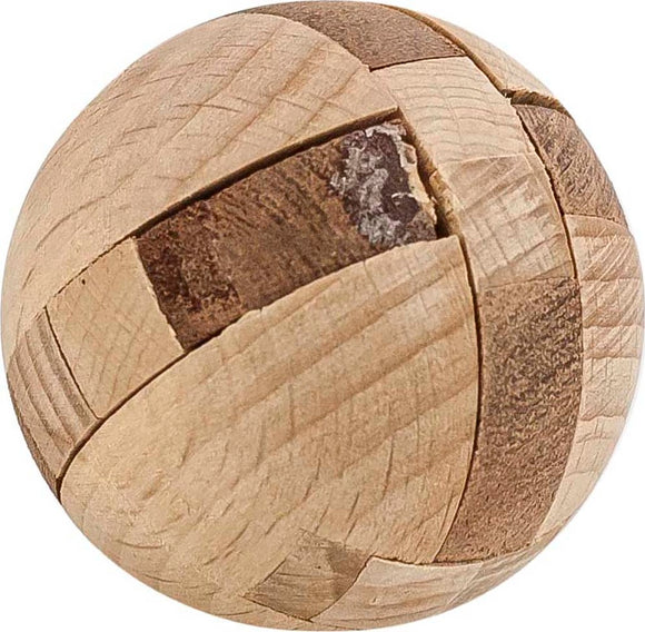 The Aztec Sun Stone is a beautifully crafted mechanical puzzle designed by Project Genius. It features intricate wooden segments forming a spherical shape, showcasing a mix of light and dark wood tones that enhance its aesthetic appeal. Perfect for puzzlers and collectors alike, this unique piece combines challenging gameplay with stunning artistry, making it an eye-catching addition to any collection.