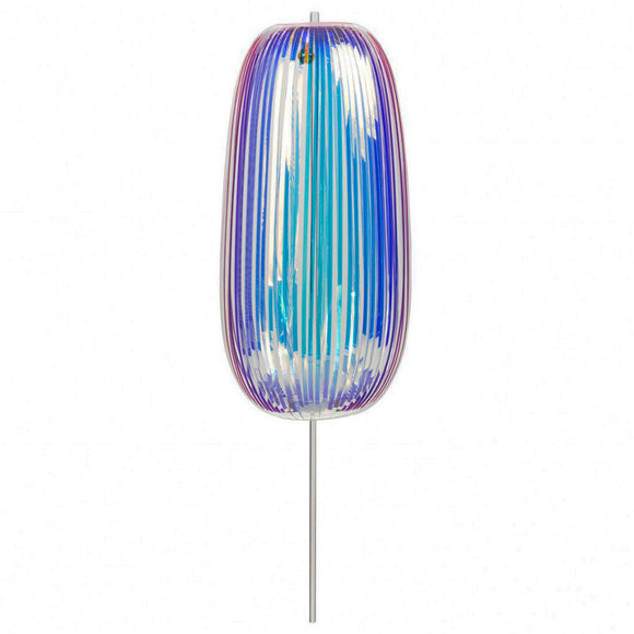 The Prodia Rainbow Stick features a colorful design with vibrant blue and purple stripes. This unique item stands upright on a sleek metal base, adding a playful touch to any decor.