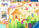 Puzzle & Play: Jungle Exploration jigsaw puzzle by Ravensburger featuring vibrant jungle scenery with a sloth, colorful parrots, and a snake. Ideal for ages 4+, this puzzle includes two 24-piece puzzles that enhance cognitive skills and promote creativity through playful learning.