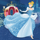 A colorful jigsaw puzzle entitled "Princesses Adventure" featuring an illustrated Cinderella dressed in a sparkling blue gown, standing beside her iconic pumpkin carriage in a fairy-tale setting, with a castle in the background and twinkling stars in the night sky. Ideal for children and Disney fans, this puzzle encourages imaginative play and enhances problem-solving skills.