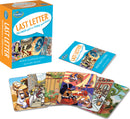The Last Letter game by Thinkfun features a colorful box with various illustrated cards displayed in a fanned layout. The box prominently displays the title 'Last Letter' along with a tagline that reads 'Fast-paced twist on a classic word game!' Instructions are also visible, emphasizing gameplay for ages 8 and up, suitable for multiple players. The vibrant illustrations on the cards depict fun and engaging scenes that encourage creativity and quick thinking.