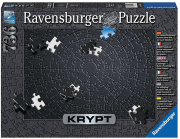 Krypt Black jigsaw puzzle by Ravensburger featuring a unique, intricate design. The puzzle comes with 736 pieces shaped to challenge builders without a visual guide. Softclick technology ensures a perfect fit.