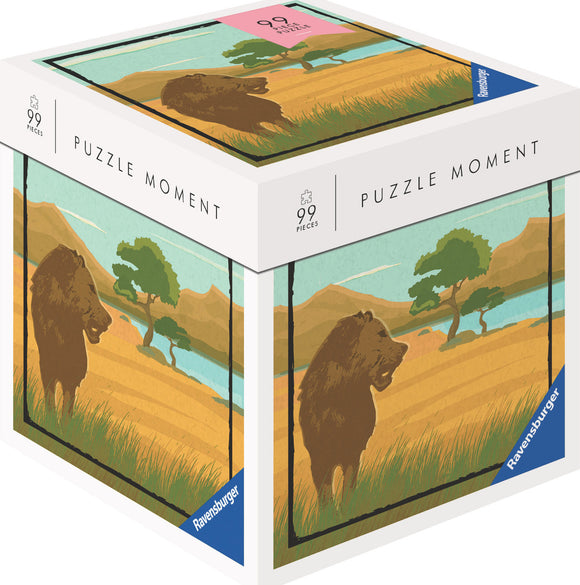 Ravensburger Safari jigsaw puzzle box featuring a beautifully illustrated landscape with a bear, a lush tree, and rolling hills under a blue sky. The box indicates it contains 99 pieces and showcases the vibrant colors of the artwork.