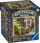 Ravensburger Living Room jigsaw puzzle box featuring a cozy interior scene with a green armchair, a coffee table set with tea, books, and a fireplace. The design showcases intricate details such as colorful cushions, decorative items, and a warm atmosphere, ideal for puzzle enthusiasts looking for a charming living room setup.