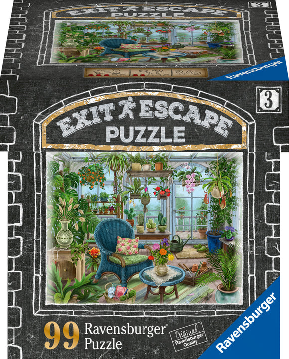 The 'Winter Garden' jigsaw puzzle by Ravensburger features a charming indoor garden scene with a blue chair, colorful plants, and sunlight streaming through the windows. Perfect for puzzle enthusiasts and nature lovers.