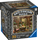 A Ravensburger jigsaw puzzle titled 'Wine Cellar', featuring a beautiful illustration of a rustic wine cellar filled with various bottles, cheeses, and glasses, set against a cozy wooden backdrop. The puzzle comes in a colorful box, showing the completed image on the front.