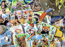 A colorful jigsaw puzzle titled 'A Traveler's Animal Journey 10' by Ravensburger, featuring a vibrant collage of various animals, nature scenes, and playful illustrations that capture the beauty of wildlife. The design includes charming animal portraits, nature-themed elements, and creative doodles, showcasing a delightful variety of creatures and their habitats.