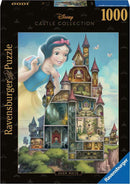 Ravensburger jigsaw puzzle of Disney’s Snow White featuring a colorful illustration of Snow White in front of a beautifully detailed castle. The puzzle is part of the Disney Castle Collection and contains 1000 pieces, showcasing whimsical elements and various rooms of the castle.