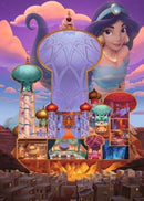 A beautifully illustrated jigsaw puzzle featuring Disney's Jasmine in front of a magical castle adorned with colorful domes and lanterns. The vibrant scene showcases intricate details, including Jasmine's captivating expression and the iconic architecture inspired by the Aladdin story. Perfect for Disney fans and puzzle enthusiasts alike, this Ravensburger puzzle invites hours of entertainment and creativity.