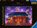 Ravensburger Disney Castle jigsaw puzzle featuring Mulan. The image displays a beautifully illustrated castle lit up by fireworks, showcasing intricate details of the architecture and vibrant colors. The puzzle comes with 1000 pieces, promising an engaging and enjoyable experience for fans of Mulan and Disney collectors.