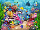 Vibrant jigsaw puzzle depicting a lively underwater scene of Costa Rica's reef life, featuring colorful fish, coral, and marine plants. This beautifully illustrated artwork captures the diverse aquatic ecosystem with various species swimming among bright corals and anemones, bringing the beauty of the ocean to your puzzle collection.
