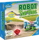 Robot Turtles board game by Thinkfun, featuring colorful turtles and gem pieces. The box displays vibrant artwork with a turtle navigating obstacles towards a red gem, designed for preschoolers to learn basic coding concepts.