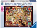 A Ravensburger jigsaw puzzle titled 'Vintage Games' featuring a colorful collage of various classic board games, cards, and gaming pieces. The puzzle box displays images of game boards, dice, cards, and nostalgic game elements reminiscent of old-fashioned games, perfect for puzzle lovers and vintage game enthusiasts.
