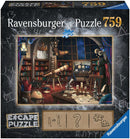 Ravensburger Space Observatory jigsaw puzzle box featuring an intricate image of an astronomy-themed room. The room is filled with telescopes, star charts, and bookshelves under a starlit sky, inviting puzzlers to explore its mysteries.