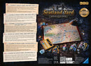 The Scotland Yard: Sherlock Holmes game by Ravensburger. The image showcases the game's intricate board featuring a map of London, several colored player pieces, character cards, and telegrams in multiple languages. Ideal for players aged 10 and up, it invites players to solve mysteries and catch the elusive Professor Moriarty using strategy and deduction skills.
