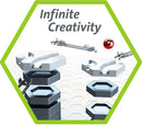 GraviTrax Starter Set by Ravensburger, showcasing components for a DIY marble run. Features various tracks, connectors, and a red marble, promoting infinite creativity and problem-solving skills.