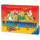 The Labyrinth Game Deluxe created by Brio, featuring a vibrant box design with colorful illustrations of various characters and treasures in a maze. The text 'LABYRINTH' is prominently displayed in bold letters, and the subtitle reads 'A Race for Treasures in a Moving Maze!' bringing excitement to family game nights.