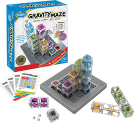 Gravity Maze by Thinkfun is a mechanical logic puzzle game featuring a 3D maze constructed from transparent blocks. The set includes a game grid, challenge cards, and marbles. Players must build pathways to guide marbles to their target while tackling 60 challenges of varying difficulty, suitable for ages 8 and up. The colorful pieces and engaging design make it a captivating brain teaser for both children and adults.